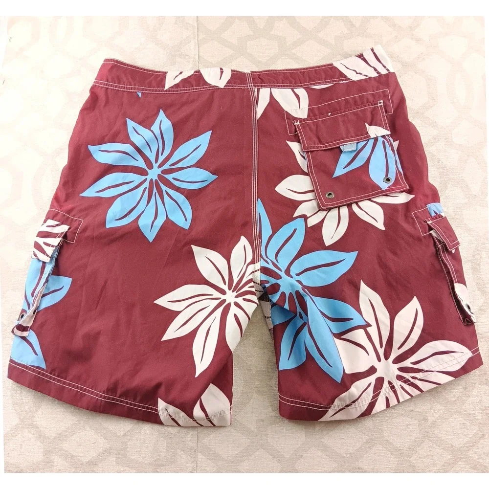 J. Crew Men's Burgundy Floral Swim Trunks Size 38 Cargo‎ Pockets